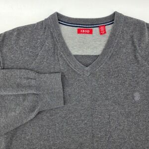 IZOD Mens V Neck Sweater Long Sleeve Gray XL XL/TG